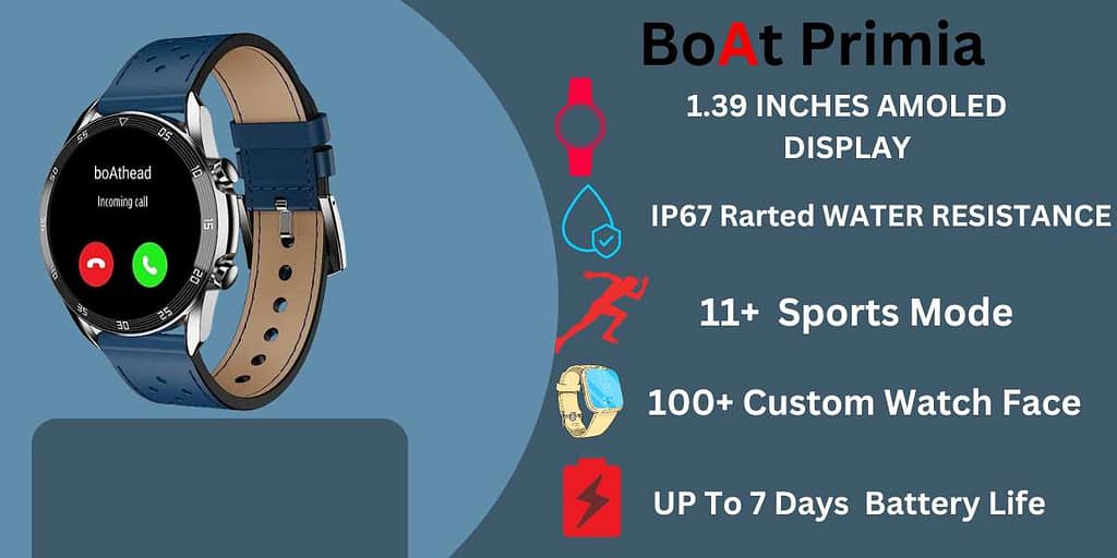 BoAt Primia- BoAt Smartwatch: A sleek and stylish smartwatch designed by BaAt with advanced features.