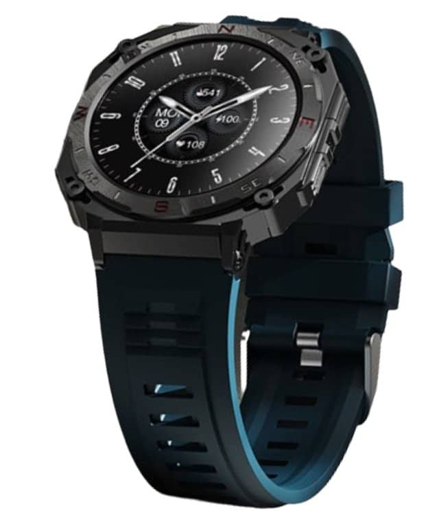 BoAt Enigma X500 Smartwatch in black and blue, displaying sleek design and modern technology